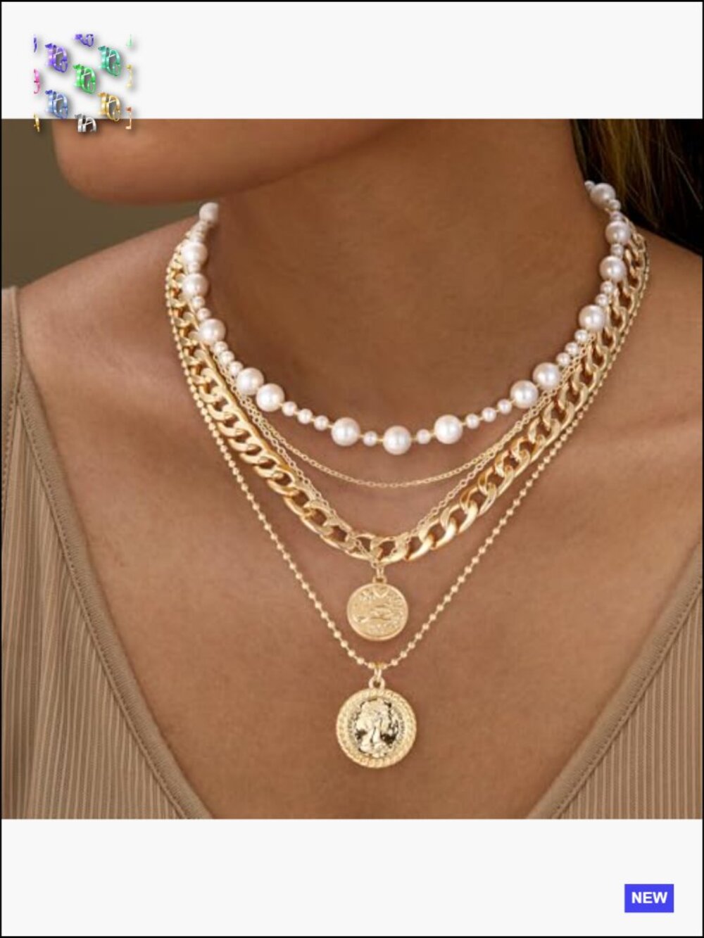 Gold Layered Choker Necklace Set Dainty Chunky Chain Retro Coin Pendant Jewelry - Picture 3 of 7